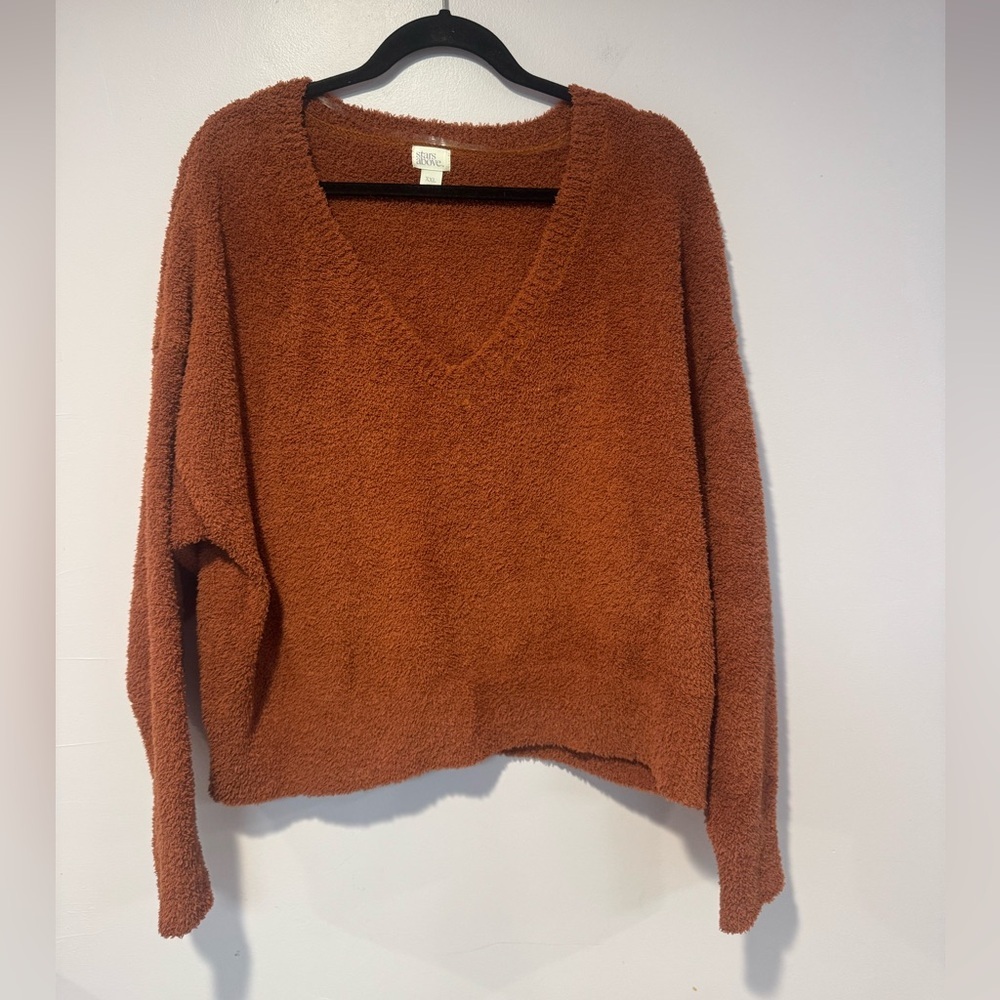 Orange Stars Above fuzzy long‎ sleeve sweater